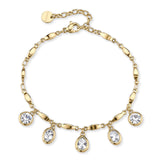 Bracelet And 14K Gold Pvd Coating With Drop, Oval And Round-Shaped Crystals. | Bym209