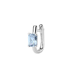925  Rhodium-Plated Sterling Silver Single U-Shaped Earring With Light Sapphire Color Baguette Cubic Zirconia.|Fcl08