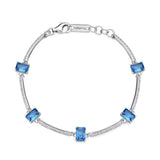 925  Rhodium-Plated Sterling Silver Semi-Stiff Bracelet With Clear Cubic Zirconia And Sapphire Color Baguette Cubic Zirconia.|Ffb04