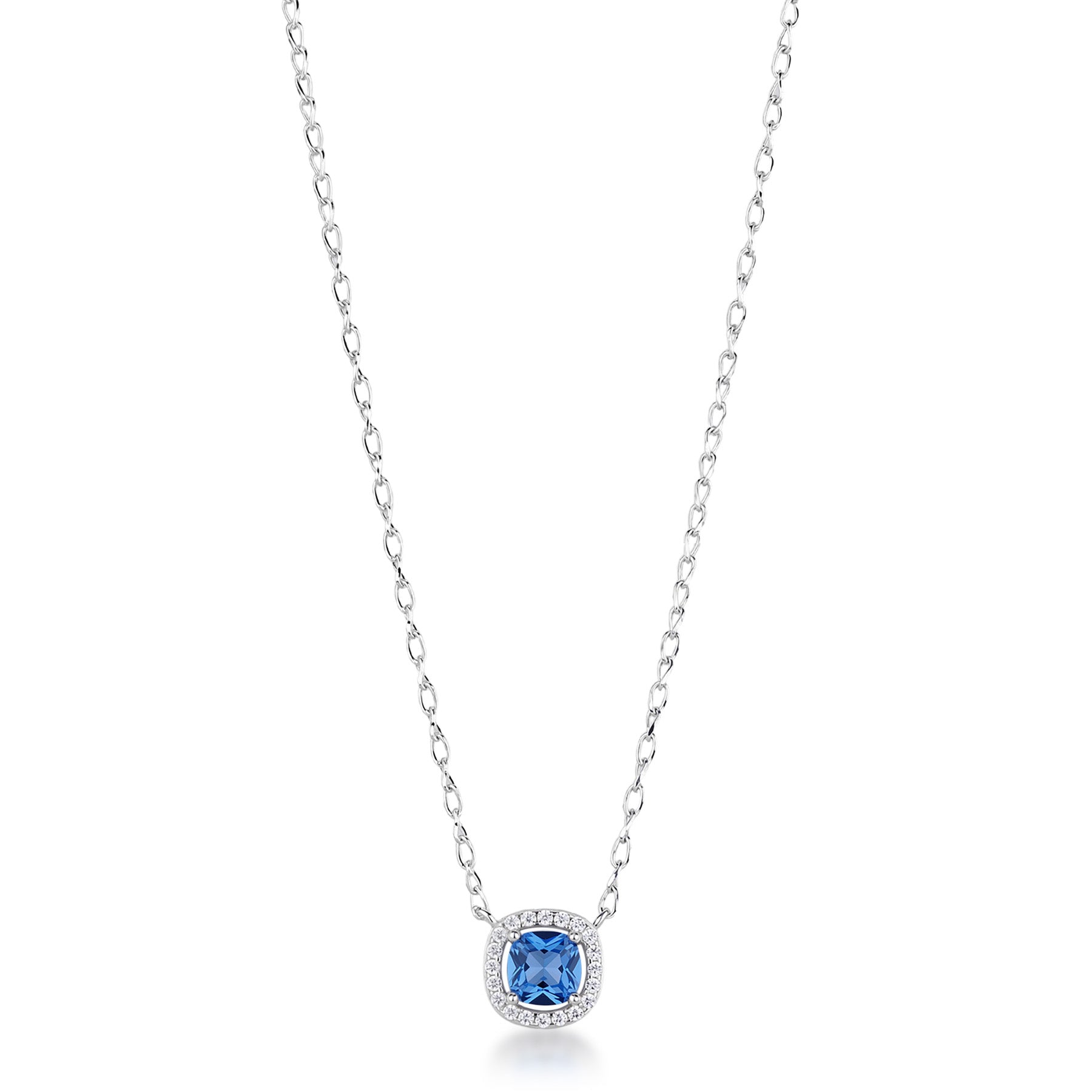 925  Rhodium-Plated Sterling Silver Choker Necklace With Clear Cubic Zirconia And Sapphire Color Cubic Zirconia.|Ffb125