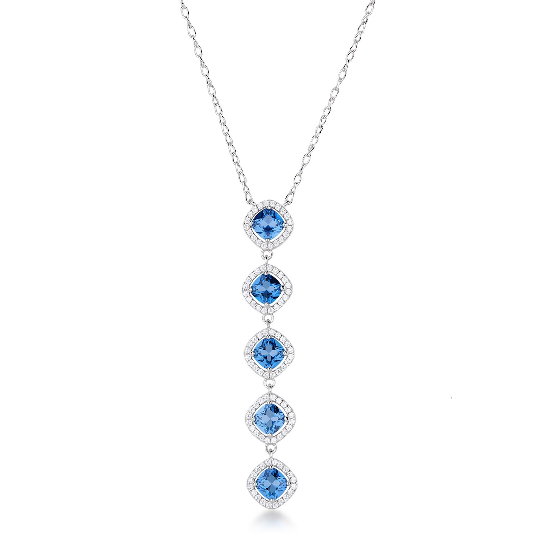 925  Rhodium-Plated Sterling Silver Choker Necklace And Pendant With Clear Cubic Zirconia And Sapphire Color Cubic Zirconia.|Ffb126