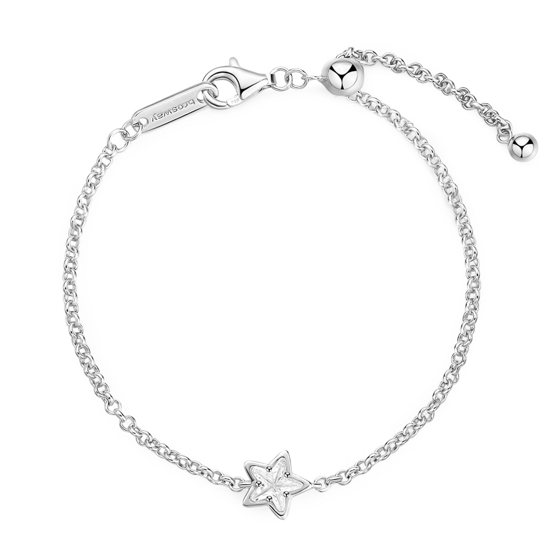 925  Rhodium-Plated Silver Bracelet With Star-Shaped Clear Cubic Zirconia.|Fiw111