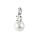 925  Rhodium-Plated Sterling Silver Pendant With Shell Pearl And Clear Cushion Cubic Zirconia.|Fiw132