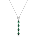 925  Rhodium-Plated Sterling Silver Necklace And Pendant With Clear Square Cubic Zirconia And Emerald Color Pear Cubic Zirconia.|Flg110