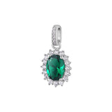 925  Rhodium-Plated Sterling Silver Kate Pendant With Clear Cubic Zirconia And Emerald Color Oval Cubic Zirconia.|Flg12