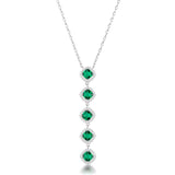 925  Rhodium-Plated Sterling Silver Choker Necklace And Pendant With Clear Cubic Zirconia And Emerald Color Cubic Zirconia.|Flg137