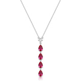 925  Rhodium-Plated Sterling Silver Necklace And Pendant With Clear Square Cubic Zirconia And Ruby Color Pear Cubic Zirconia.|Fpr112