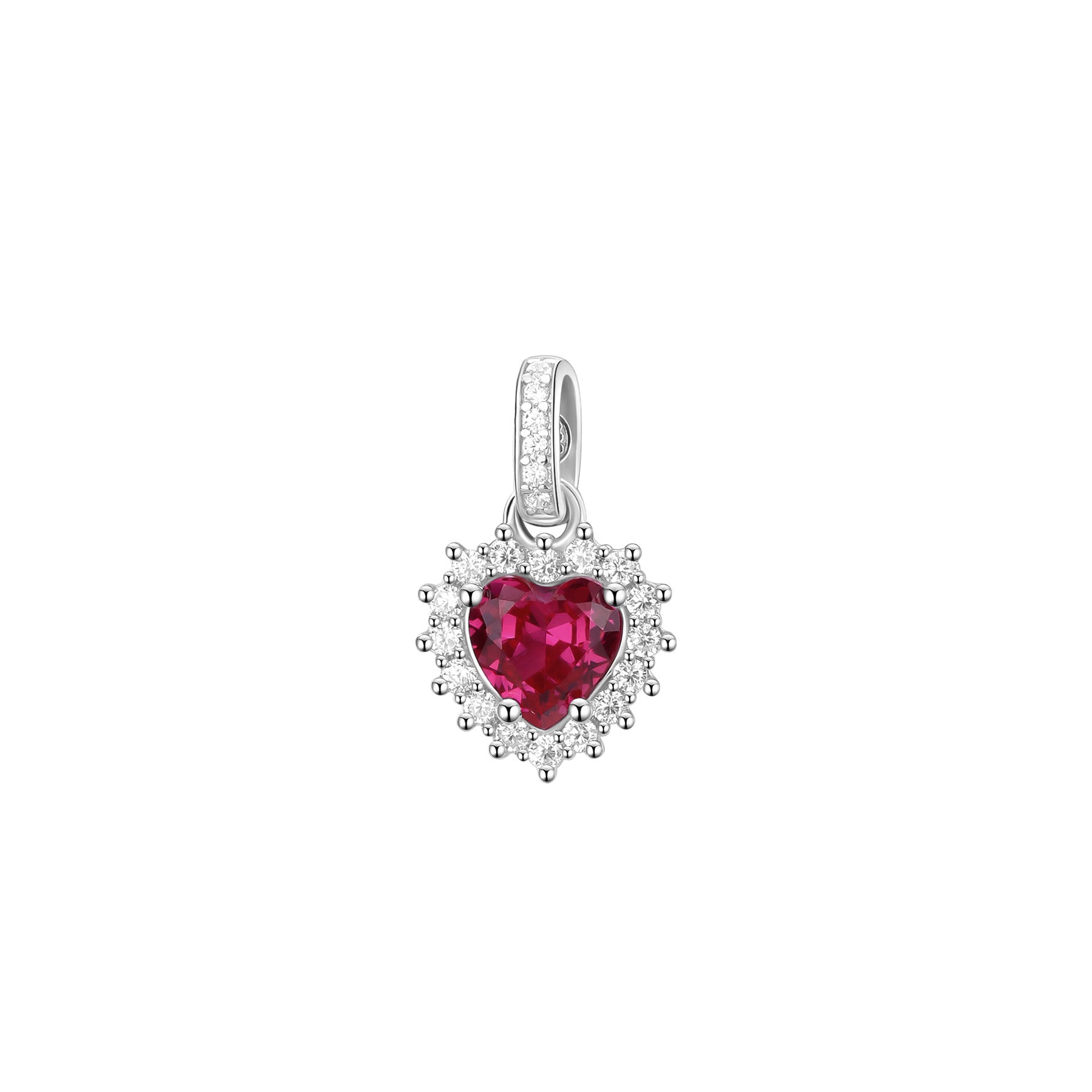925  Rhodium-Plated Sterling Silver Heart-Shaped Kate Pendant With Clear Cubic Zirconia And Ruby Color Cubic Zirconia.|Fpr117