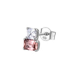 Fancy Stud Earring In Sterling Silver 925/1000 Rhodium Plated And White And Vintage Rose Cubic Zirconia Heart Shape | Ftp10