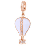 925   Sterling Silver Charm, Hot-Air Balloon  Shaped With 52 White Cubic Zirconias And Turquoise Enamel. | Rz187R