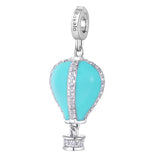 925   Sterling Silver Charm, Hot-Air Balloon  Shaped With 52 White Cubic Zirconias And Turquoise Enamel. | Rz187R