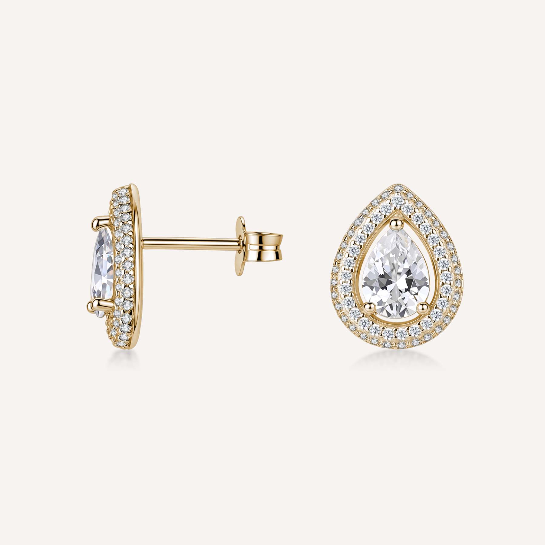 925  Sterling Silver Lobe Earrings, Yellow Gold Plating, 122 White Cubic Zirconia | Rzan22