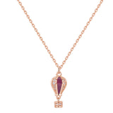 925   Sterling Silver Short Necklace, Rose Gold Plating, Colored Enamels, 28 White Cubic Zirconia | Rzar04