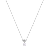 925   Sterling Silver Short Necklace, 21 White Cubic Zirconia, 1 Natural Pearl | Rzaz001