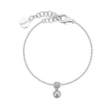 925   Sterling Silver Soft Chain Bracelet, 30 White Cubic Zirconia, 1 Natural Pearl | Rzaz011