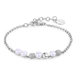 925   Sterling Silver Soft Chain Bracelet, 61 White Cubic Zirconia, 4 Natural Pearls | Rzaz013