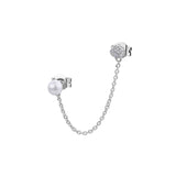 925   Sterling Silver Double Earring With Chain, 27 White Cubic Zirconia, 1 Natural Pearl | Rzaz021