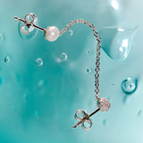 925   Sterling Silver Double Earring With Chain, 27 White Cubic Zirconia, 1 Natural Pearl | Rzaz021