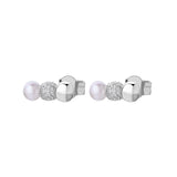 925   Sterling Silver Lobe Earrings, 64 White Cubic Zirconia, 2 Natural Pearls | Rzaz023