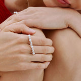 925   Sterling Silver Ring, 91 White Cubic Zirconia, 4 Natural Pearl | Rzaz033