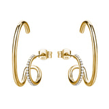 925  Sterling Silver Double Earrings, Gold Plating, 44 White Cubic Zirconia | Rzbi77