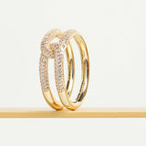 925  Sterling Silver Band Ring, Gold Plating, 144 White Cubic Zirconia | Rzbi84C