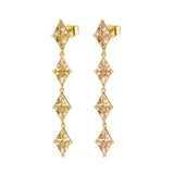 925  Sterling Silver Long Earrings, Gold Plating, 16 Champagne Cubic Zirconia | Rzvt26