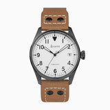 Accurist Aviation Men'S Watch | Black Case & Beige Leather Strap With White Dial | 41Mm | 76003